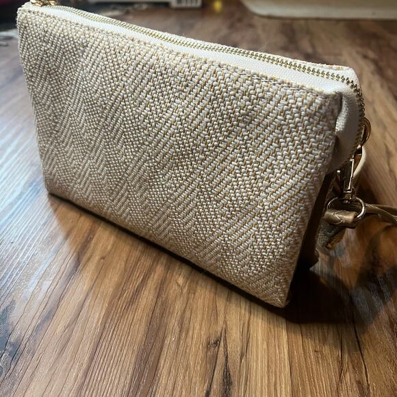 Cream Tan White Jen & Co Diamond Cross Body Wristlet Bag Purse - Picture 8 of 16